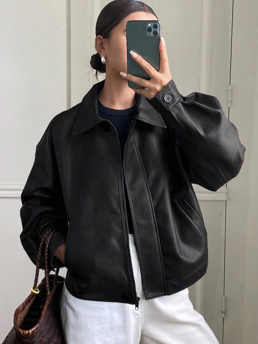 **Women’s Loose Casual Thick PU Jacket**