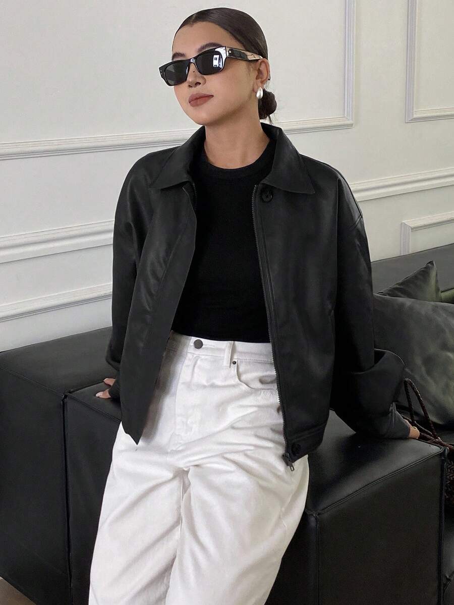 **Women’s Loose Casual Thick PU Jacket**