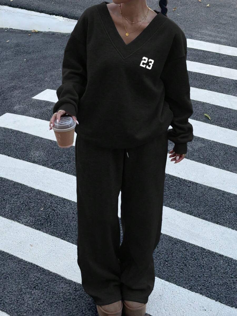 Women's 2-Piece Oversized Fleece Sweatshirt & Sweatpants Set – Navy (Autumn/Winter)
