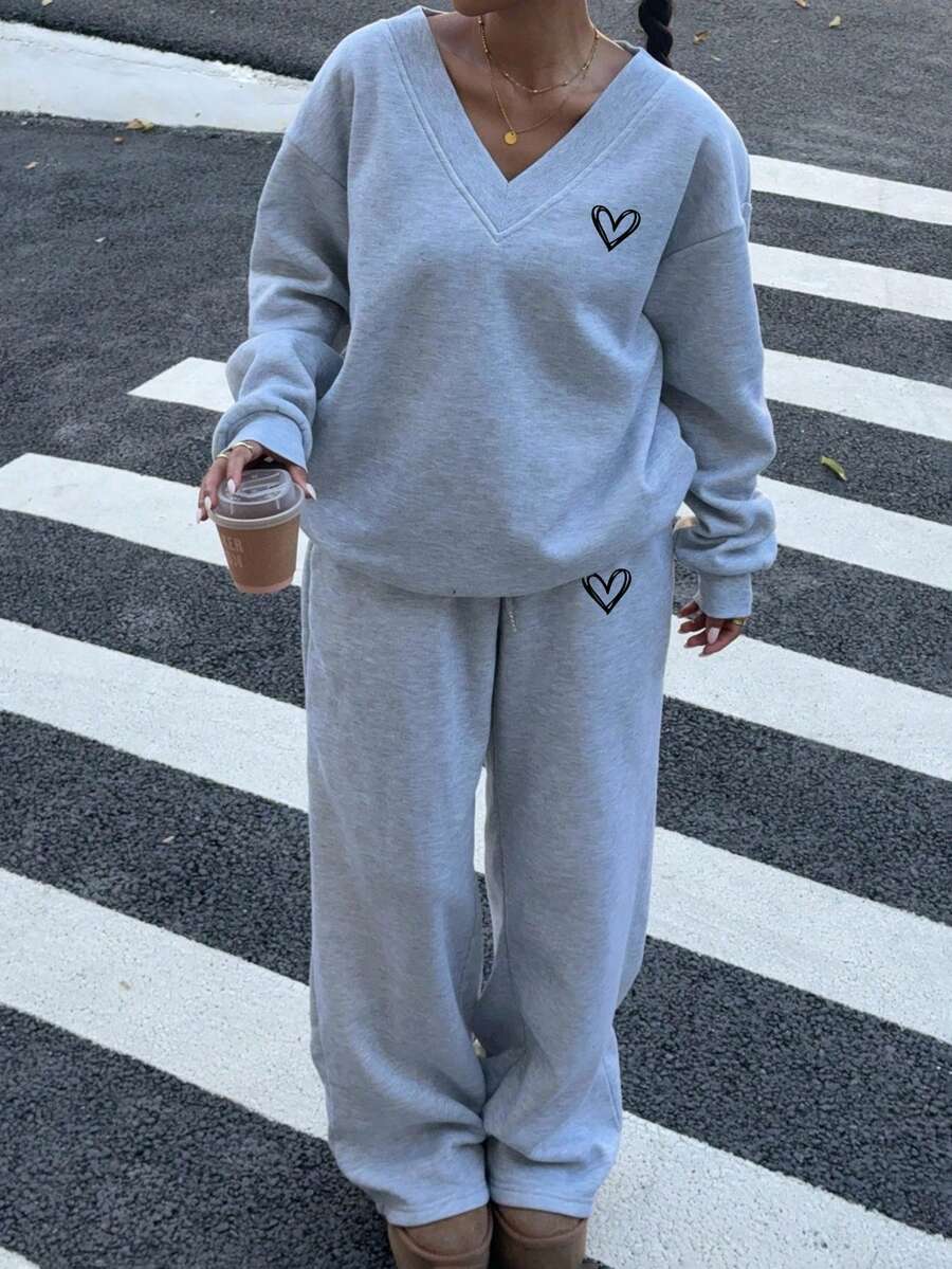 Women's 2-Piece Oversized Fleece Sweatshirt & Sweatpants Set – Navy (Autumn/Winter)