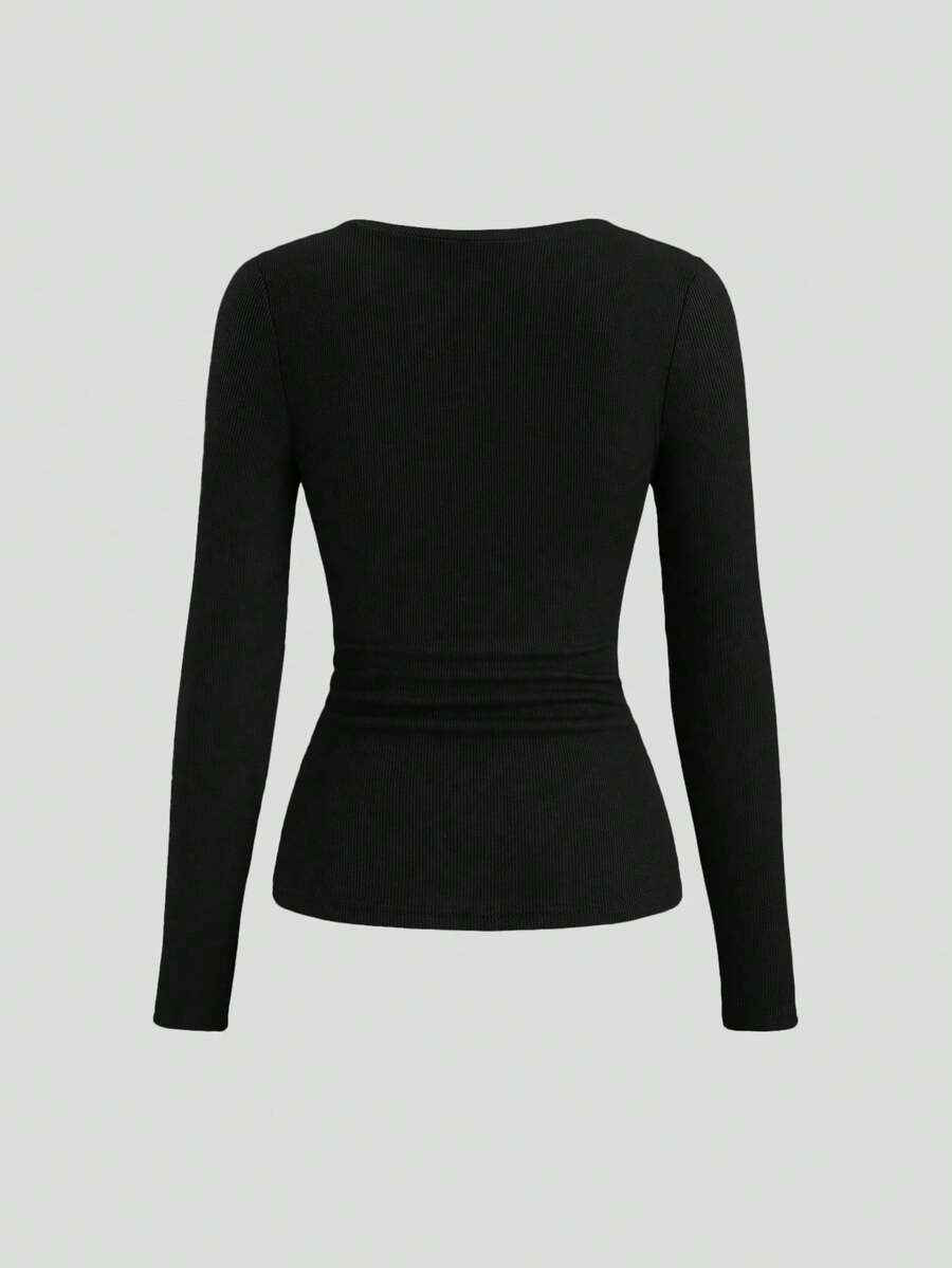 **Women’s Lace-Trim Mock Neck Long Sleeve Top**