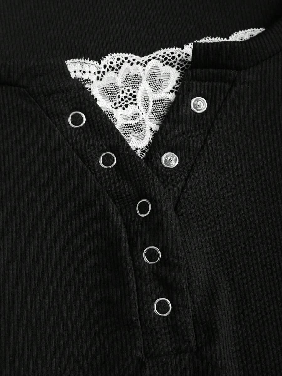 **Women’s Lace-Trim Mock Neck Long Sleeve Top**