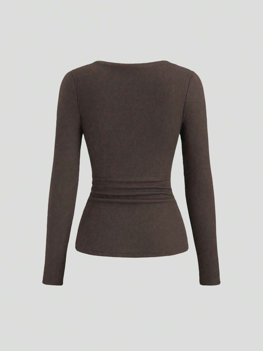 **Women’s Lace-Trim Mock Neck Long Sleeve Top**