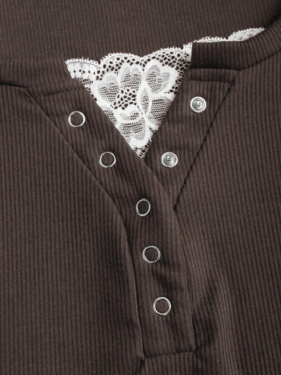 **Women’s Lace-Trim Mock Neck Long Sleeve Top**