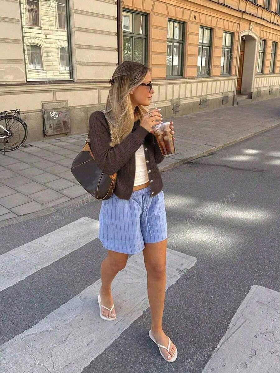 Women's White Round Neck Button-Up Knit Cardigan – Simple & Chic (Autumn/Winter)