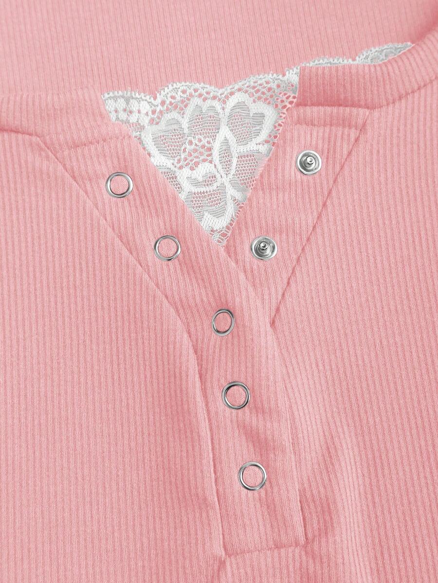 **Women’s Lace-Trim Mock Neck Long Sleeve Top**