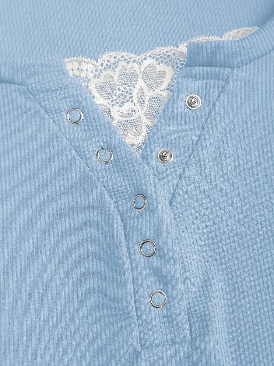 **Women’s Lace-Trim Mock Neck Long Sleeve Top**