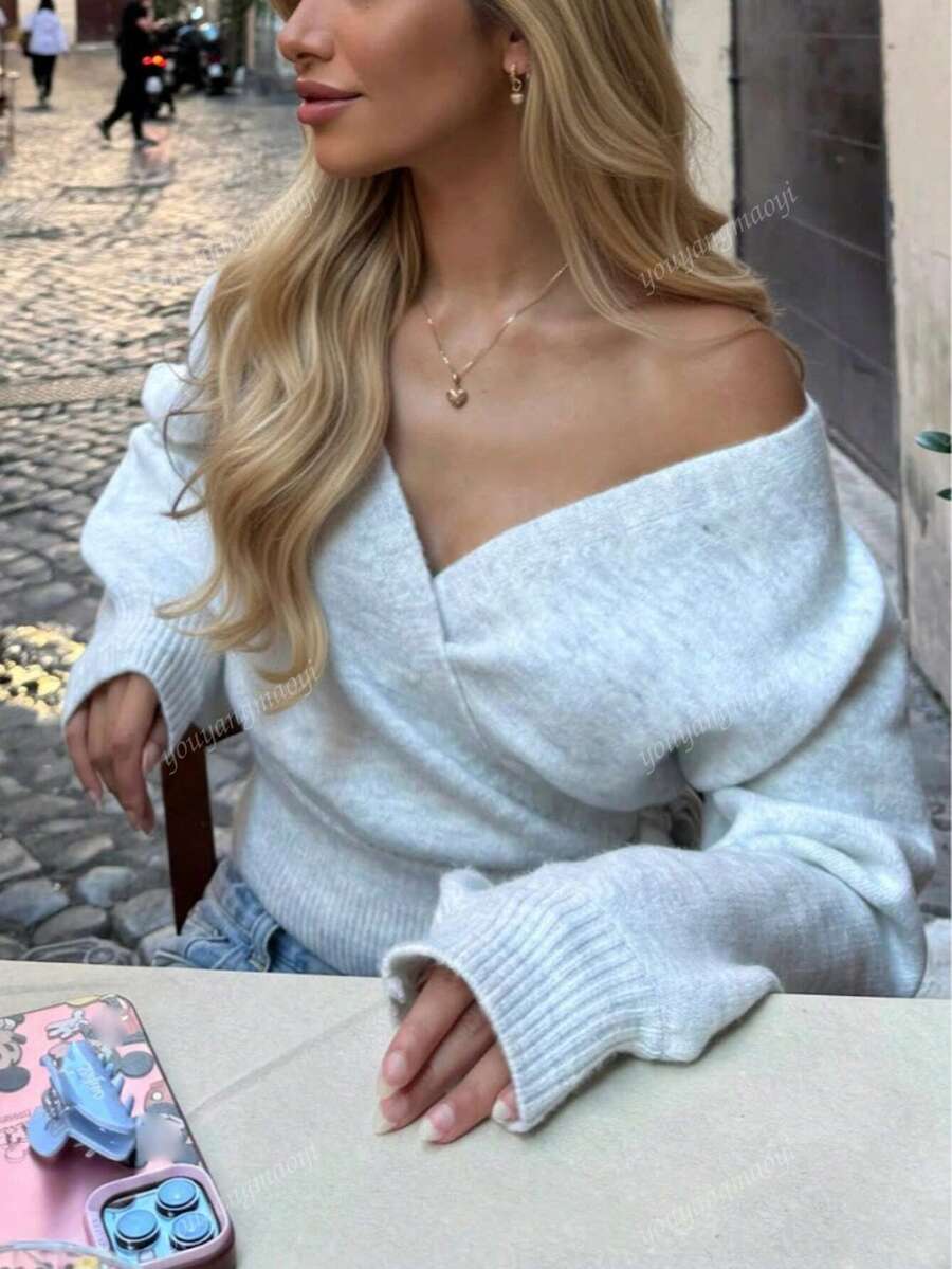 Women's Wrap Tie Knit Sweater – White (Autumn/Winter)