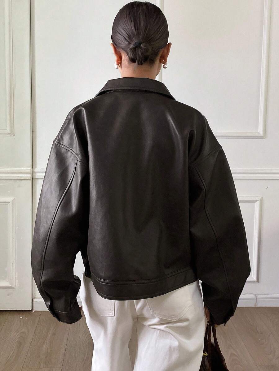 **Women’s Loose Casual Thick PU Jacket**