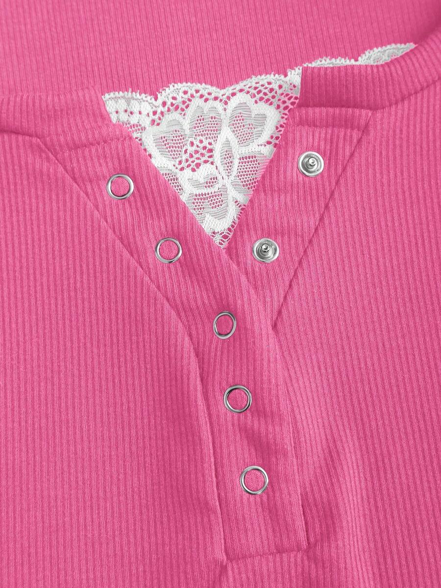 **Women’s Lace-Trim Mock Neck Long Sleeve Top**