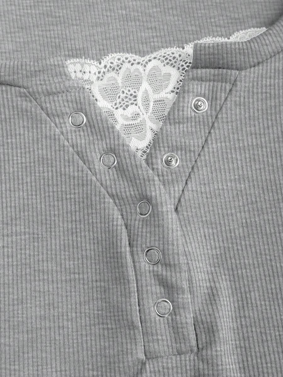 **Women’s Lace-Trim Mock Neck Long Sleeve Top**