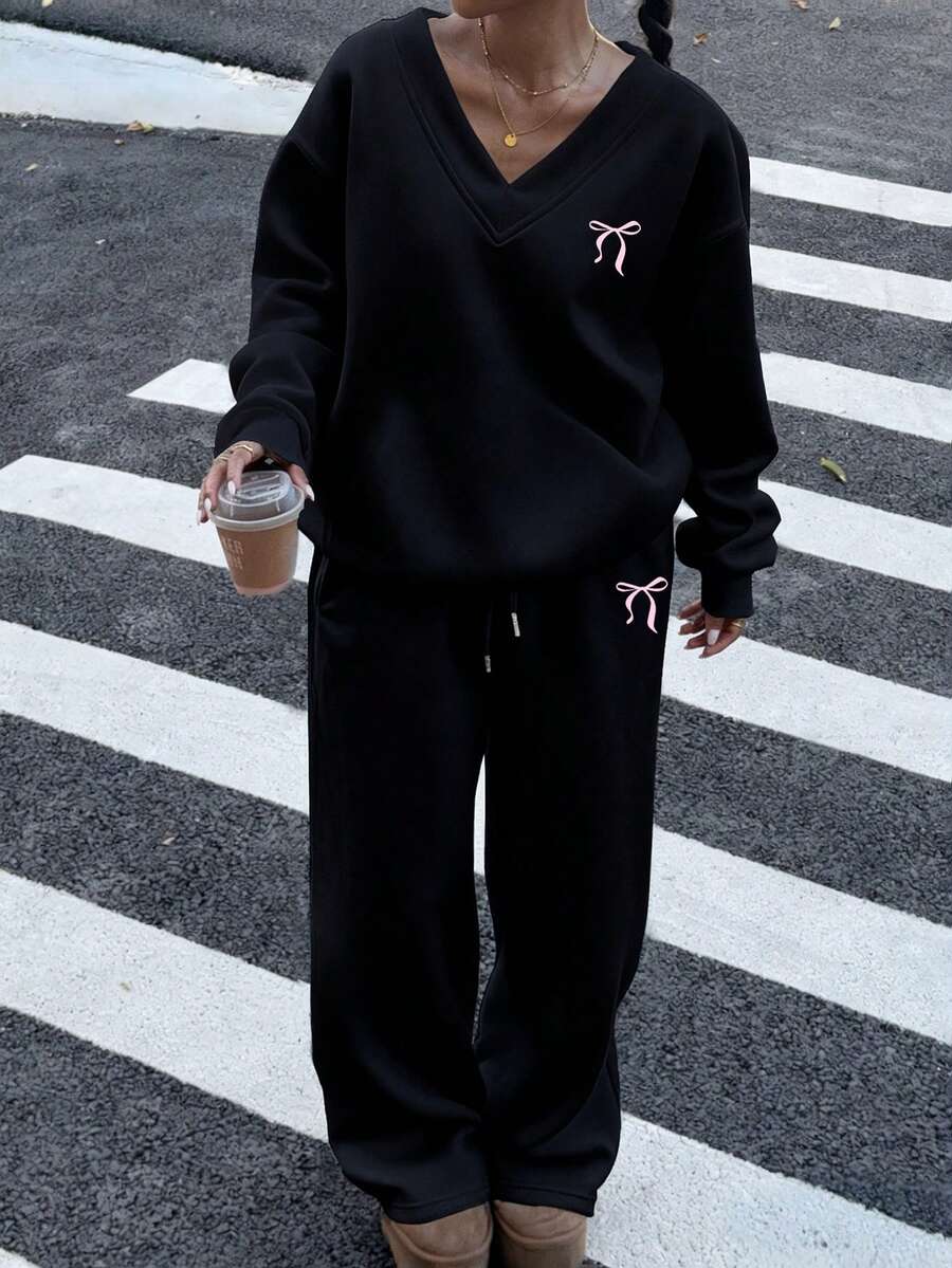 Women's 2-Piece Oversized Fleece Sweatshirt & Sweatpants Set – Navy (Autumn/Winter)