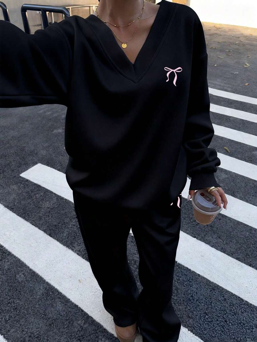 Women's 2-Piece Oversized Fleece Sweatshirt & Sweatpants Set – Navy (Autumn/Winter)