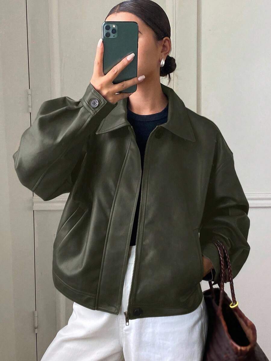 **Women’s Loose Casual Thick PU Jacket**