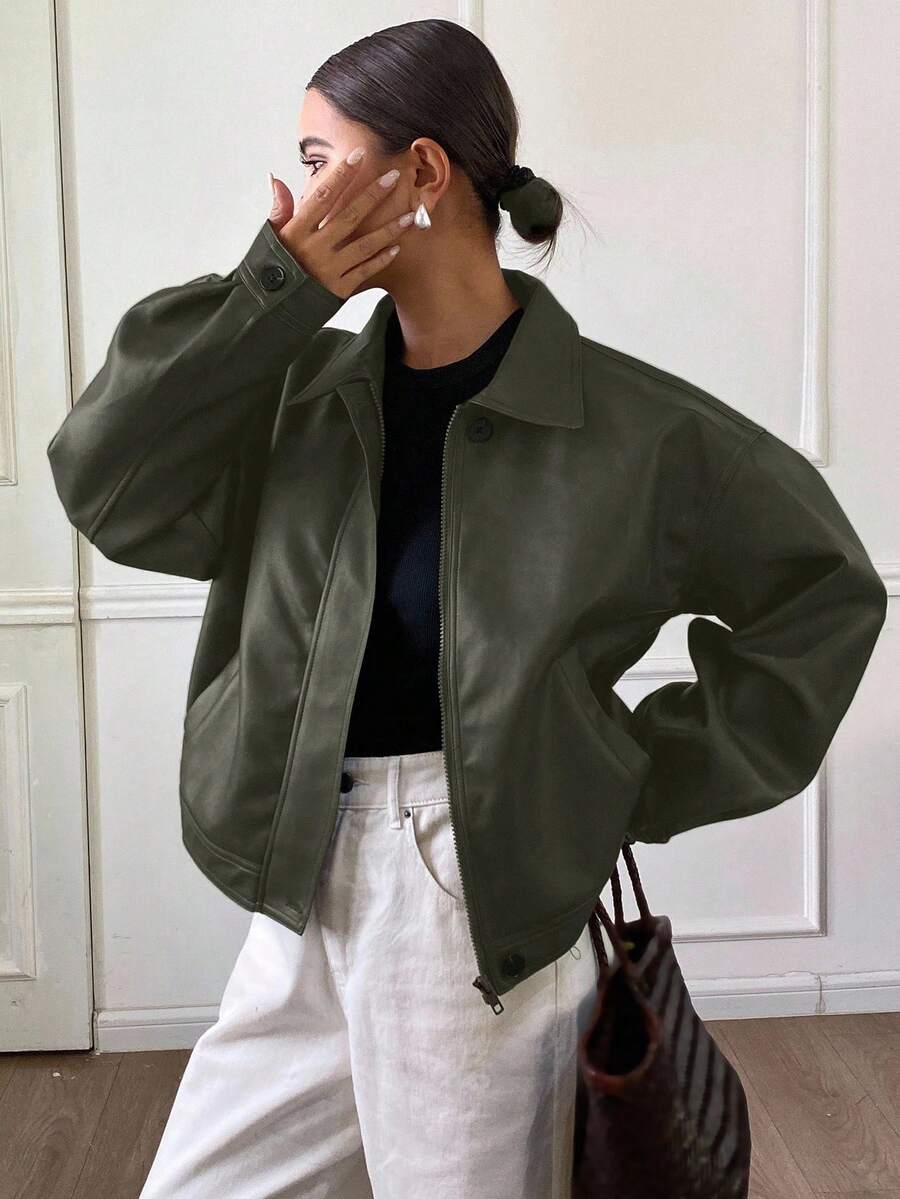 **Women’s Loose Casual Thick PU Jacket**