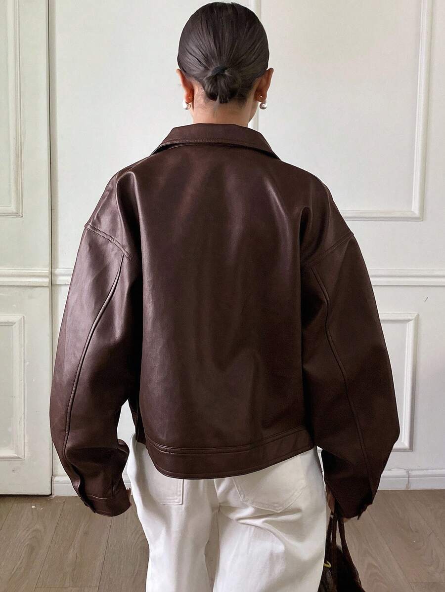 **Women’s Loose Casual Thick PU Jacket**