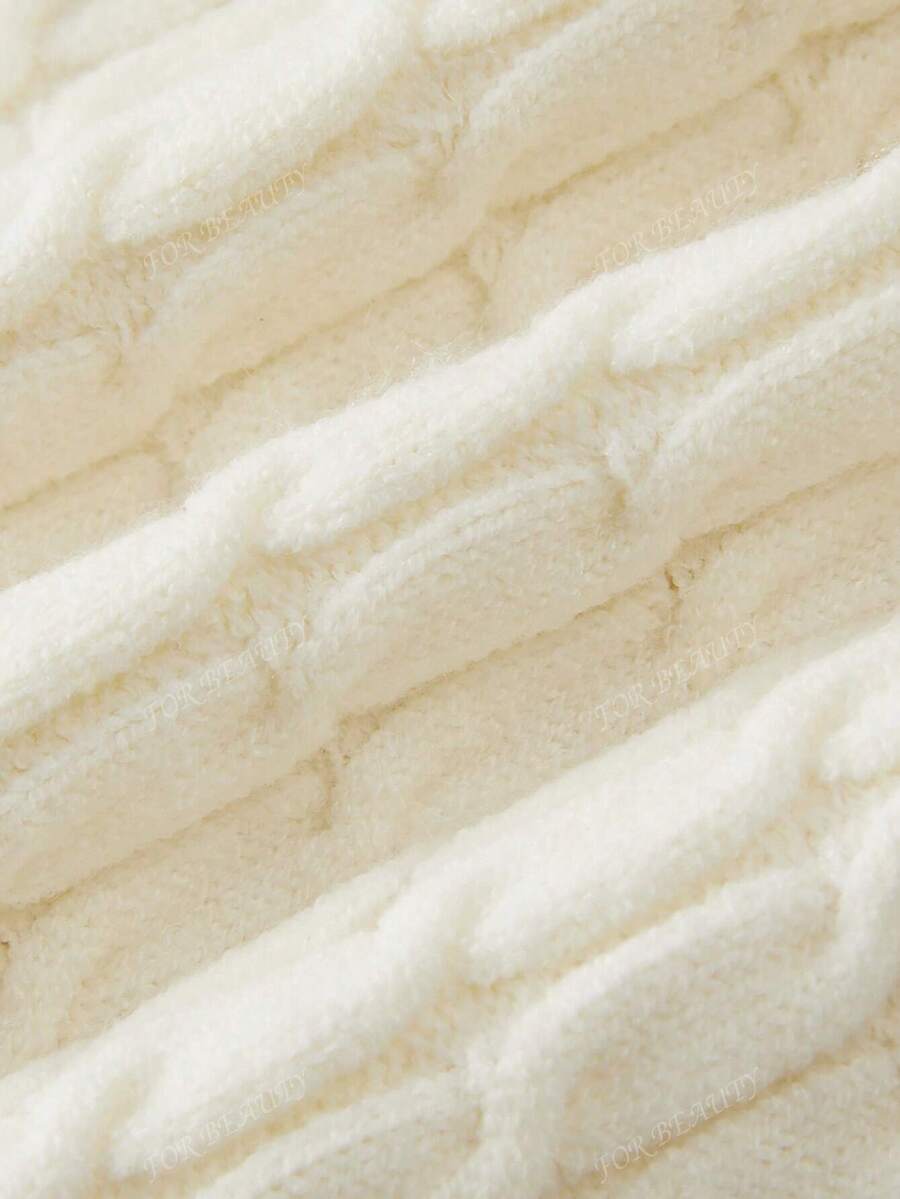 Women's White Round Neck Button-Up Knit Cardigan – Simple & Chic (Autumn/Winter)