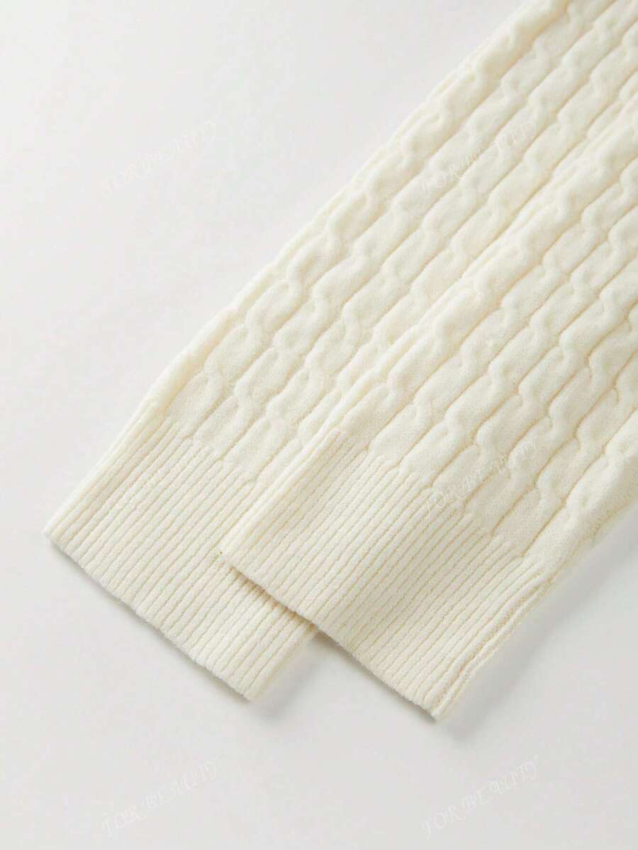 Women's White Round Neck Button-Up Knit Cardigan – Simple & Chic (Autumn/Winter)