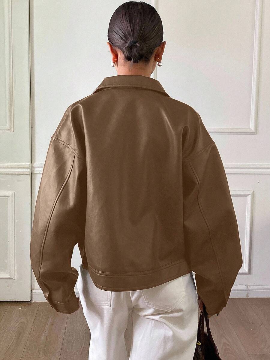 **Women’s Loose Casual Thick PU Jacket**