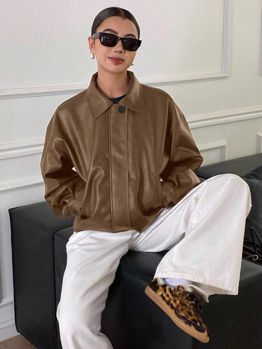 **Women’s Loose Casual Thick PU Jacket**