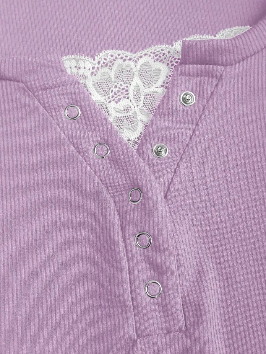 **Women’s Lace-Trim Mock Neck Long Sleeve Top**