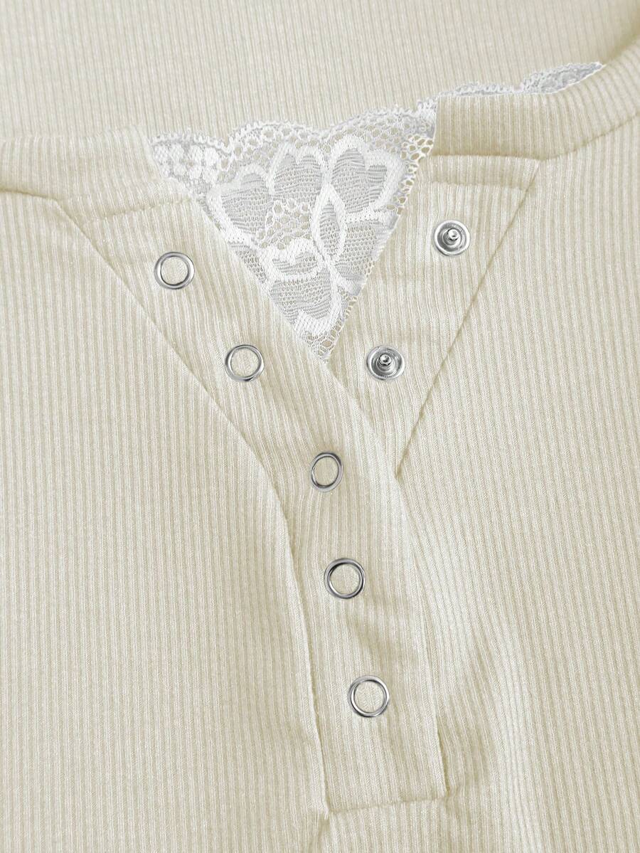 **Women’s Lace-Trim Mock Neck Long Sleeve Top**