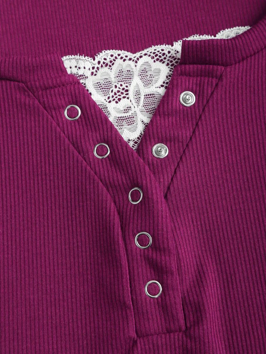 **Women’s Lace-Trim Mock Neck Long Sleeve Top**