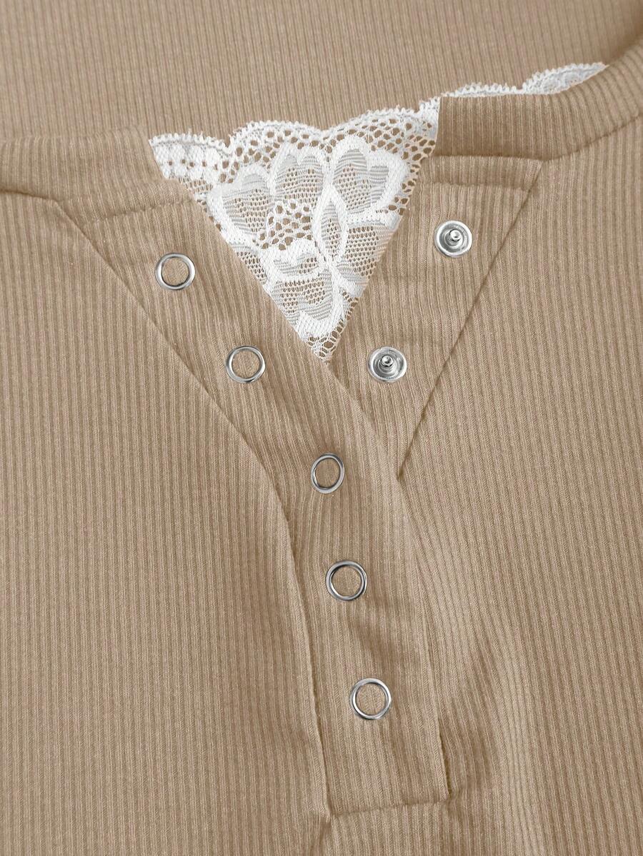 **Women’s Lace-Trim Mock Neck Long Sleeve Top**