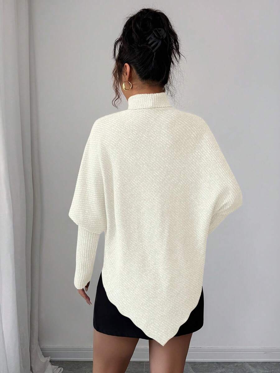 **Women’s Fuzzy Ribbed Asymmetrical Turtleneck Top**